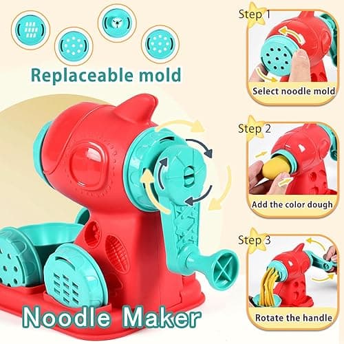 Crelloci 3 in 1 Play Color Dough Kitchen Creations Set, Ice Cream Noodle Hamburger Maker Machine, Art Crafts Food Toys Modelling Clay Set, Deluxe Dough Tools Kit for Kids Ages 3+ (12 Colors Dough) thumbnail 4
