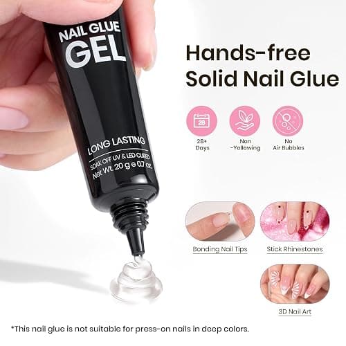 Beetles Tipex Gel Nail Kit, Medium Almond Nail Tips 224 Pcs 16 Sizes Pre-Building Pre-Etched False Nail Tips with Tipex Nail Glue, Mini Nail Lamp Thick Acrylic Nail Set thumbnail 6