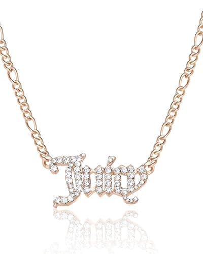 Juicy Couture Necklace for Women Gothic Logo Pendant, 18"+2" Gold-Tone Juicy Necklace with Clear Crystals - Image 1