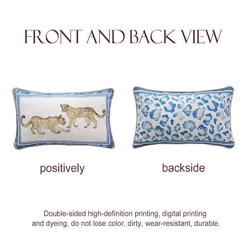 patdrea Designer French Vintage Linen Throw Pillow Cover,12"x20"-Fromm E | Elegant Decorative Pillow Case with Zipper,Leopard Pattern,Pillow Cover for Couch Living Room Bedroom Sofa thumbnail 5