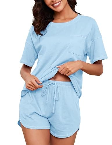 KCW Pajamas for Women Set 2 Piece 100% Cotton Lounge Sets Short Sleeve Top and Shorts Pj Set Sleepwear Outfits thumbnail 2