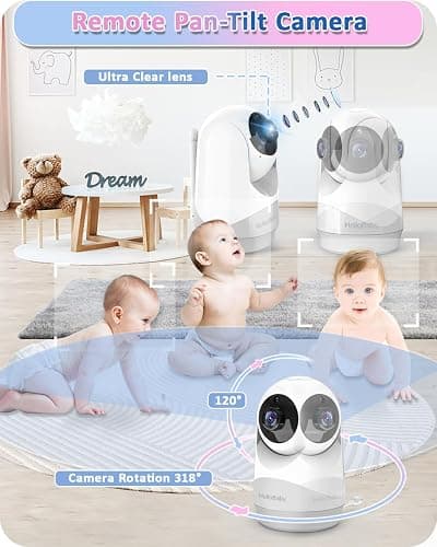 HelloBaby Baby Monitor,29-Hour Battery Life,Upgrade Baby Monitor with Camera and Night Vision,No Wifi,355°/120° Remote Pan Tilt Camera 2x Zoom, ECO Mode,2-way talk,Up to 1000ft,Temperature - HB6240 thumbnail 6