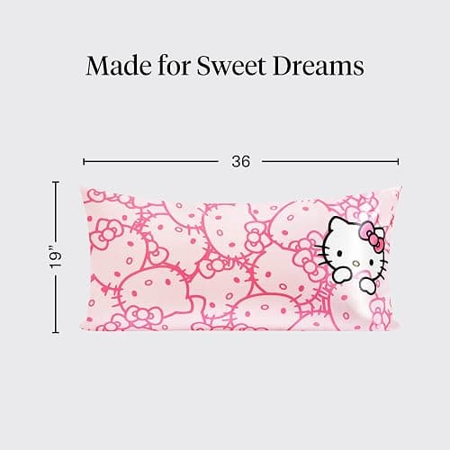 Kitsch x Hello Kitty Satin Pillowcase with Zipper – Smooth, Cooling & Better Than Silk Pillowcase for Hair & Skin – Kids Pillow case King Size (19x36) - Pink Kitty Faces thumbnail 2