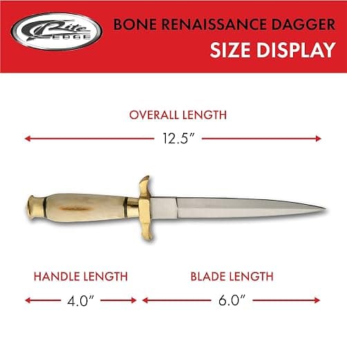 SZCO Supplies 12.5-Inch Renaissance Dagger with Genuine Bone Handle, Stainless Steel Blade, Brass Guard, and Leather Sheath thumbnail 3