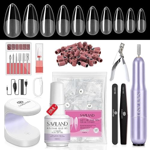 SAVILAND Almond Gel Nail Kit - Nail Drill Kit U V Lamp for Nail 500PCS Nail Tips and Glue Gel Kit Easy Use Manicure Tool for Nail Design at Home Nail Kit with Everything DIY & Salon Gift for Women - Image 1