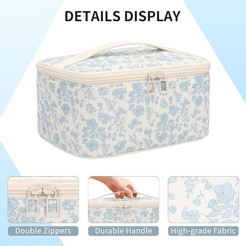 OCHEAL Makeup Bag Portable Cosmetic Bag For Women, Large Capacity Travel Makeup Case Organizer, Toiletry Bag for Girls Traveling With Handle and Divider-Flowers thumbnail 6