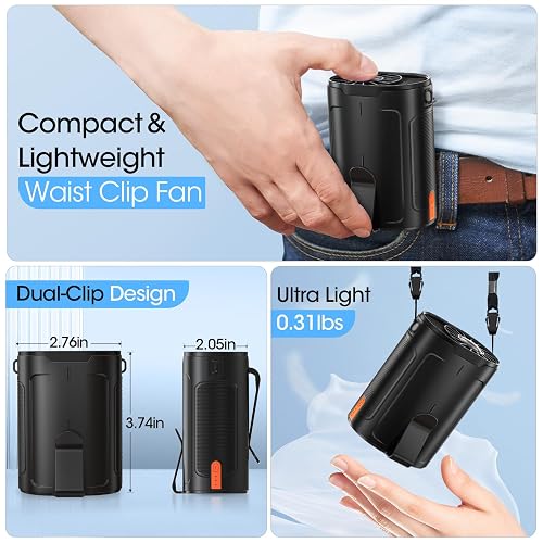 Heelkl 2026 AI Portable Fan Rechargeable, 4-Speed Strong Airflow, Personal Waist Fan with up to 25H of Working Time, Hands-Free Hanging Neck Fan, Wearable Belt Fan for Camping, Outdoor, Jobsite thumbnail 6