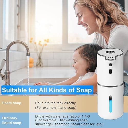OHIFAST Automatic Foaming Soap Dispenser Touchless, USB Rechargeable Smart Hand Soap Dispenser, 6-Level Adjustable, 12.8oz/380mL Wall Mounted for Bathroom Kitchen Dish Soap-White thumbnail 6