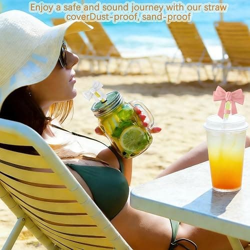 Silicone Straw Caps for 10mm Tumblers | Reusable Dust-Proof Straw Toppers Compatible with Stanley 30oz & 40oz Tumblers (pink 6pc butterfly) thumbnail 4