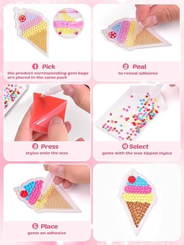 FUN LITTLE TOYS 24Pcs Diamond Art Kits, Diamond Painting Kits, Arts and Crafts for Kids Ages 6-12, Gem Art As Gifts Ideas for Girls and Boys, Small Diamond Painting Stickers, Kids Craft Age 6+ thumbnail 6