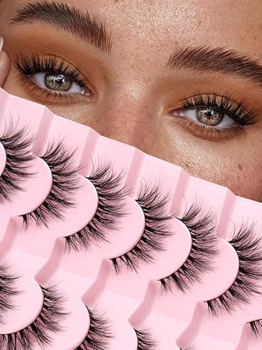 Lashes Natural Cat Eye Lashes Wispy Eyelashes 15mm False Eyelashes Wispy Lash Strips 3D Volume Fake Eyelash Thin Cotton Band Soft Eye Lash Pack 7 Pairs Siligli - Image 1