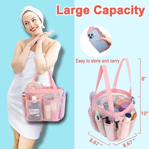 Fammart Mesh Shower Caddy Portable for College Dorm Room Essentials, 8-Pocket Large Shower Basket Tote Bag with 2 Handles for Toiletry, Bathroom, Beach, Camp, Gym thumbnail 3