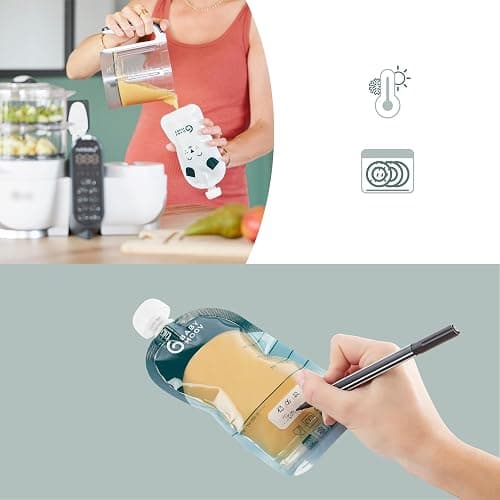 Babymoov 20 Gourdes Réutilisables pour Bébé et Enfant, Contenance 150ml, en Plastique Recyclé, sans BPA, 100% Hermétiques, Surface Réinscriptible thumbnail 5