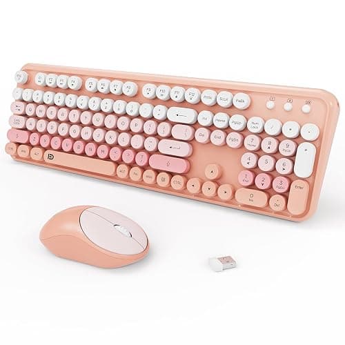 FOPETT 2.4GHz Wireless Keyboard and Mouse Set with Switch Button - Full-Size Keyboard - Compatible for Windows/Laptop/PC/Notebook/Smart TV and More - Pink - Image 1