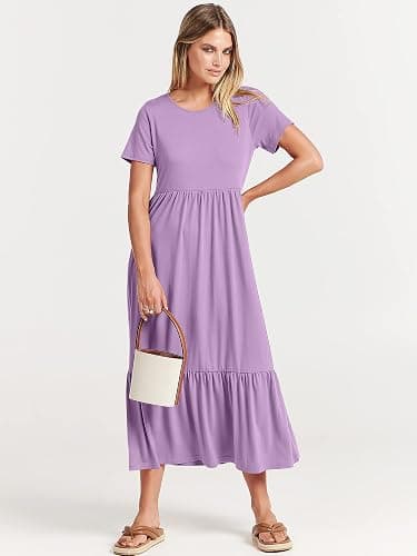 ANRABESS Womens 2026 Summer Casual Maxi Dress A line Tiered Flowy Short Sleeve Crewneck T Shirt Beach Travel Long Dresses thumbnail 8