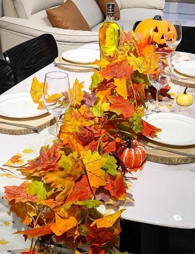 wohohoho 2 Packs Fall Garland Maple Leaf, 5.9Ft/Pieces Fall Leaves Garland 7 Maple Leaves Hanging Vines for Autumn Decor Halloween Thanksgiving Christmas Indoor Outdoor Decorations | Artificial Fall Leaves Garland with Hooks, Autumn Thanksgiving Halloween Decor for Mantle Fireplace Door Indoor Outdoor thumbnail 8