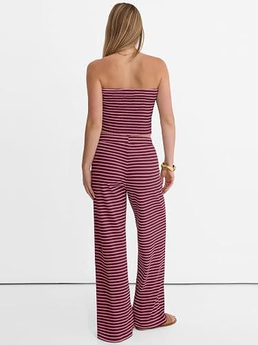 ANRABESS Women 2 Piece Sets Summer Striped Outfits Matching Tube Top Wide Leg Lounge Pants 2026 Travel Beach Vacation Clothes thumbnail 5