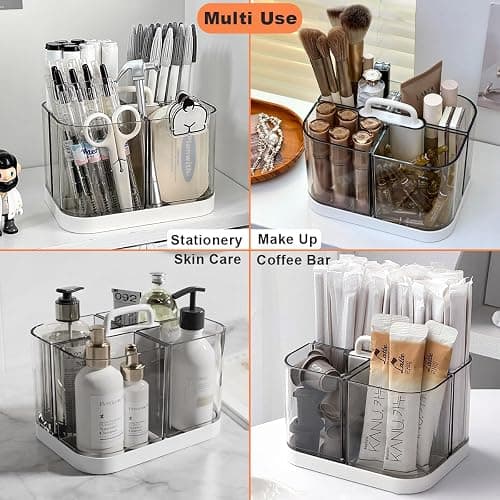 MEAJOIN Small Plastic Portable Caddy with Handle, Stackable Pen Holder 4 Compartments, Clear Pencil Organizer for Art Supplies, Crafts, Colored Pencils, Stationery, Markers - Image 1