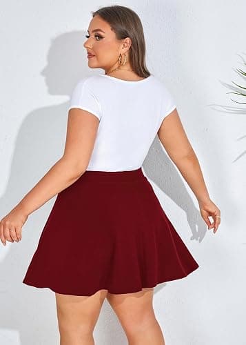 Hanna Nikole Women Plus Size Skater Skirt High Waist Flared Skorts | Elastic Lining with Pocket, Mini Casual Flowy Basic Pleated Skirts for Summer Concert Travel thumbnail 3