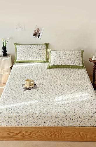 OBONG Luxury 100% Cotton Fitted Bed Sheets Twin-XL Queen King Softest No Pop Off Bedspreads Elastic Deep Pocket One Fitted Sheet Only (Color : H, Size : King) thumbnail 6