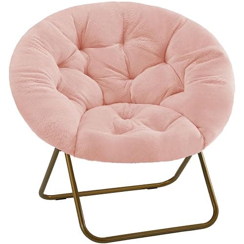 DUMOS Faux Fur Saucer Chair, Living Room Folding Lounge Chair | XL Circle Moon Mushroom Style, Gaming Dorm Small Spaces, Foldable Oversized Accent Seat, Reading - Image 1
