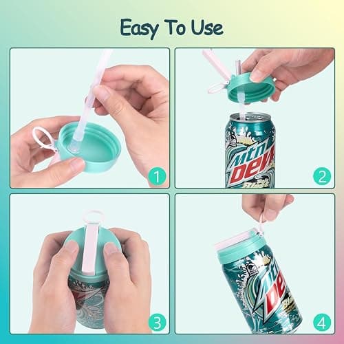 4-Pack Soda Can Lids - 3 Sizes Can Covers with Silicone Straws, Reusable BPA-Free, Spill-Proof & Airtight Seal, Easy to Use, Fits for S/M/L Sizes Cans for Soda, Beer, Juice, Seltzer thumbnail 6