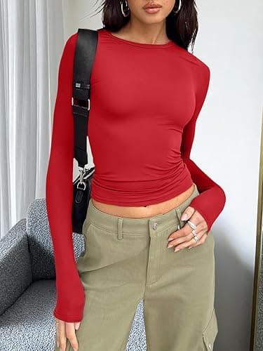 Trendy Queen Womens Long Sleeve T Shirts Fall Fashion 2025 Basic Crop Tops Going Out Outfits Y2k Clothes thumbnail 3