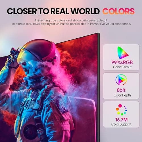 CRUA 24" Curved Monitor, FHD 1080P, 100Hz VA Panel, 99% sRGB, Frameless Design, Blue Light Filter, HDMI VGA Ports, Ideal for Home Office Gaming - White - 24inch100HZWhite - 24inch100HZWhite thumbnail 5