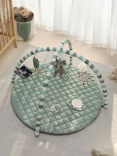 Blissful Diary Baby Play Gym Mat, Play Mat Activity Mat with 6 Detachable Toys for Stage-Based Sensory & Motor Skill Development, Easy to Install & Clean, Baby Essentials Gift, Sage Green thumbnail 8