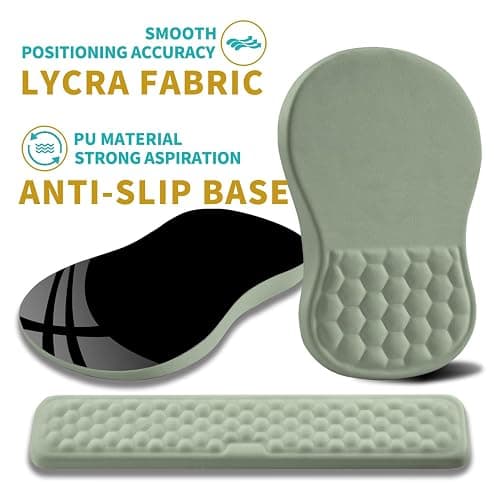 Hokafenle 2 in 1 Ergonomic Mouse Pad Wrist Support & Wrist Rest for Computer Keyboard Set, with Relieve Carpal Tunnel Pain Massage Bulge and Full Memory Gel Design (2In1 Set, Light Green) thumbnail 6