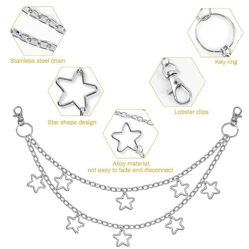 Chain Belt, 5 Pcs Waist Chain Belt Jeans Pants Chain Wallet Chain Pocket Silver Chain Belt Y2K Goth Accessories Punk Dress Body Belly Chain for Women Men thumbnail 3