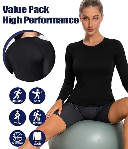 Compression Shirts Woman's Athletic Workout Undershirt Dry Fit T-Shirt for Gym Running Short Long Sleeve Tops thumbnail 5