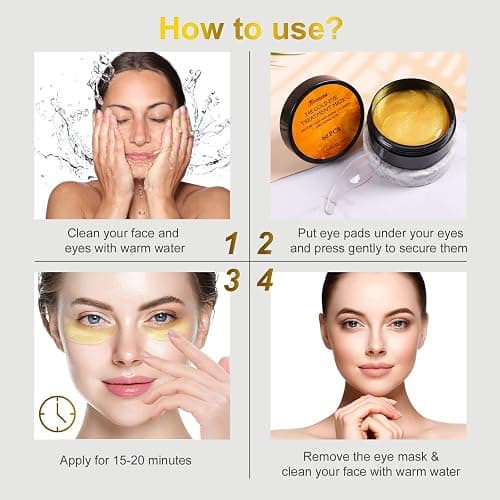 Fivewan 24k Gold Under Eye Patches - 60 Pcs Eye Mask Pure Gold Anti-Aging Collagen Hyaluronic Acid Under Eye Mask for Removing Dark Circles, Puffiness & Wrinkles Refresh Your Skin thumbnail 6