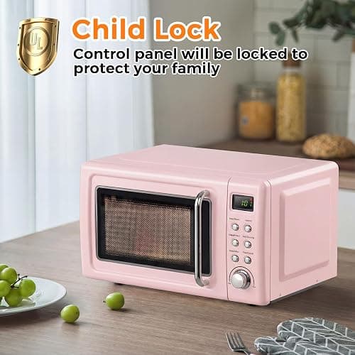ARLIME Retro Microwave 0.7Cu.ft, 700 Watt Countertop Microwave with 5 Micro Power Defrost & Auto Cooking Function, LED Display, Child Lock, Pink Small Microwave for Kitchen, RV, Dorm thumbnail 8