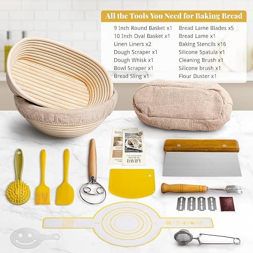 BAVIFY Sourdough Starter Kit, 9" Round & 10" Oval Banneton Bread Proofing Baskets Set, Sourdough Bread Baking Supplies Making Tools with Dough Scraper, Whisk, Bread Lame, Silicone Sling, Recipe thumbnail 6