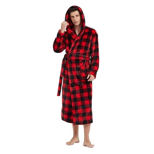 Vulcanodon Mens Robe with Hood, Fleece Bathrobe Plush Robes for Men - Image 1