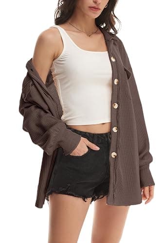 Nirovien Womens Waffle Knit Shacket Oversized Button Down Shirt Jacket Lightweight Spring Outfits Clothes thumbnail 4