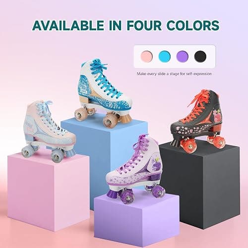 LKD Adjustable Roller Skates for Kids & Teens (Ages 6-18) – Comfortable Quad Skates with Half-Size Dial, Plush Velvet Lining, Anti-Blister Design – Trendy Two-Tone Colors thumbnail 2