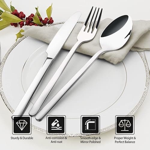 KINGSTONE 40 Piece Silverware Set, Flatware Set for 8, 18/10 Stainless Steel Cutlery Set Mirror Polished Modern Design Dishwasher Safe thumbnail 3