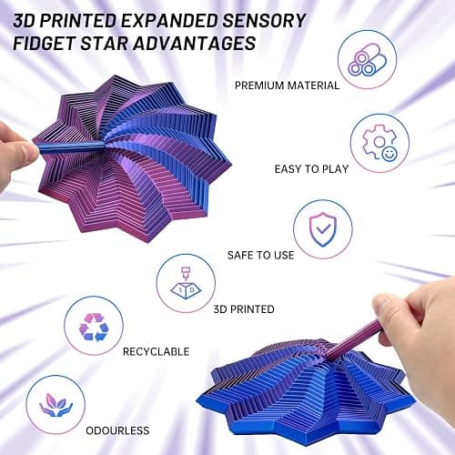 3D Printed Expanded Sensory Fidget Star,Stress-Relief Spinning Tower Toy with Handles,Sensory Toys for Adults & Teens,Honeycomb Whirling Spiral Design for ADHD & Stress Relief (Purple-Blue,L-25rings) thumbnail 4