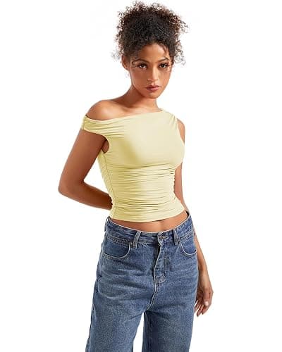 SUUKSESS Women Off Shoulder Tops Sleeveless Shirts Y2K Going Out Crop Tank Top thumbnail 4