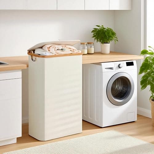 efluky Laundry Basket with Lid and Removable Bag, 100L Tall Laundry Hamper with Bamboo Handles, Aesthetic Dirty Clothes Bin for Laundry Room, Bathroom, Bedroom and Dorm, Beige thumbnail 2