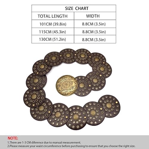 WULIQIUQIU Wide Disc Belt for Women Boho Concho Leather Belts Vintage Western Waist Belt thumbnail 6