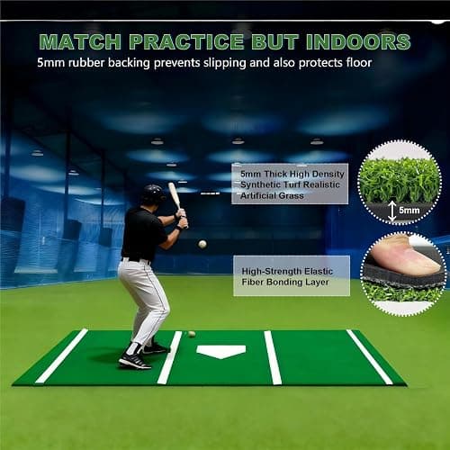 Baseball Hitting Mat, Softball Pitching Mat/Batting Cage Mats with Non-Slip Rubber Backing, Batting Cage Mat with Home Plate, Batters Box Turf Mat Baseball for Indoor and Outdoor thumbnail 4