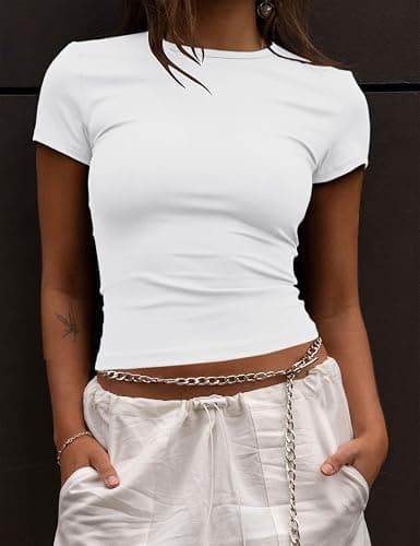 ZHENWEI Crop Workout Tops for Women Pack Summer Short Sleeve Gym Athletic Compression Shirts Cute Tight Basic Tops Tee thumbnail 2