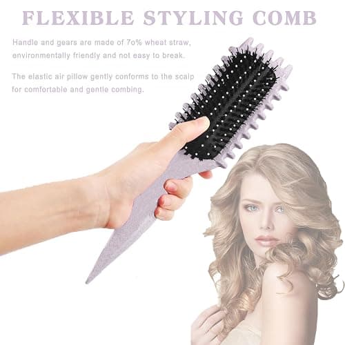 ⭐ Define Curls Brush - Define Curls, Curly Hair Brush Enhance Bounce | Detangle Wavy/Curly Hair, Reduce Frizz - Ergonomic Design for All Textures (#beige, stripe) thumbnail 6