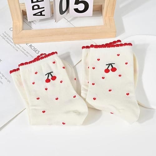 Knagsfa Women's Cute Crew Socks, Casual Athletic Cotton Bowknot Cherry Calf Novelty Socks for Women thumbnail 3