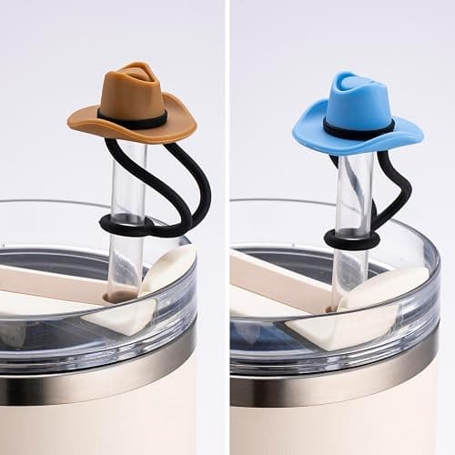 Straw Cover Cap for Stanley Cup 30 40 oz, Silicone Straw Toppers Cowboy Hat, Tumbler Cup Accessories for 10mm 0.4in Straw Cute Gifts Ornaments for Women - 6Pack with Case-Cowboy thumbnail 4