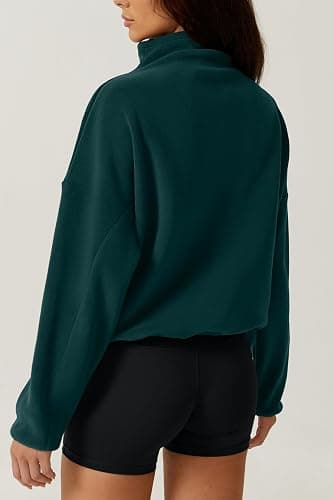 QINSEN Women Half Zip Fleece Sweatshirt Mock Neck Long Sleeve Winter Cozy Sherpa Pullover Sweater Tops thumbnail 2