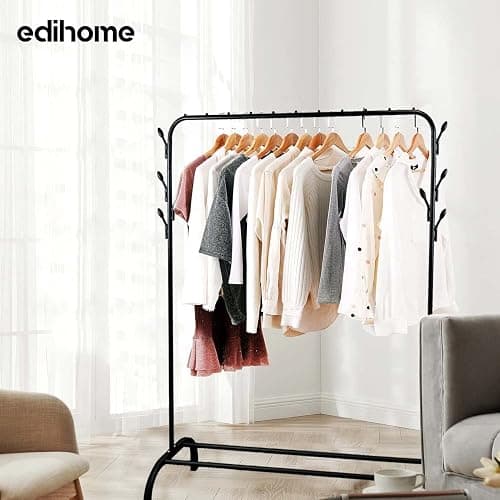 edihome, Clothes Rail, Rack for Bedroom, ‎122 x 39 x 148 cm; 2.1 kg, Heavy Duty, Metallic, with Shoe Holder, for Hanging Clothes, Skirts, Shirts, Trousers (Black) - Black thumbnail 7